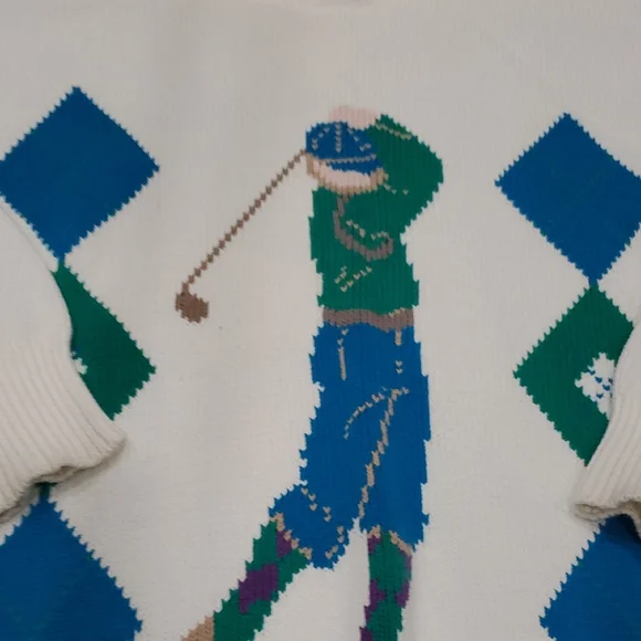 John Ashford  Sweater with Blue and Green Golf Design - Picture 6 of 11